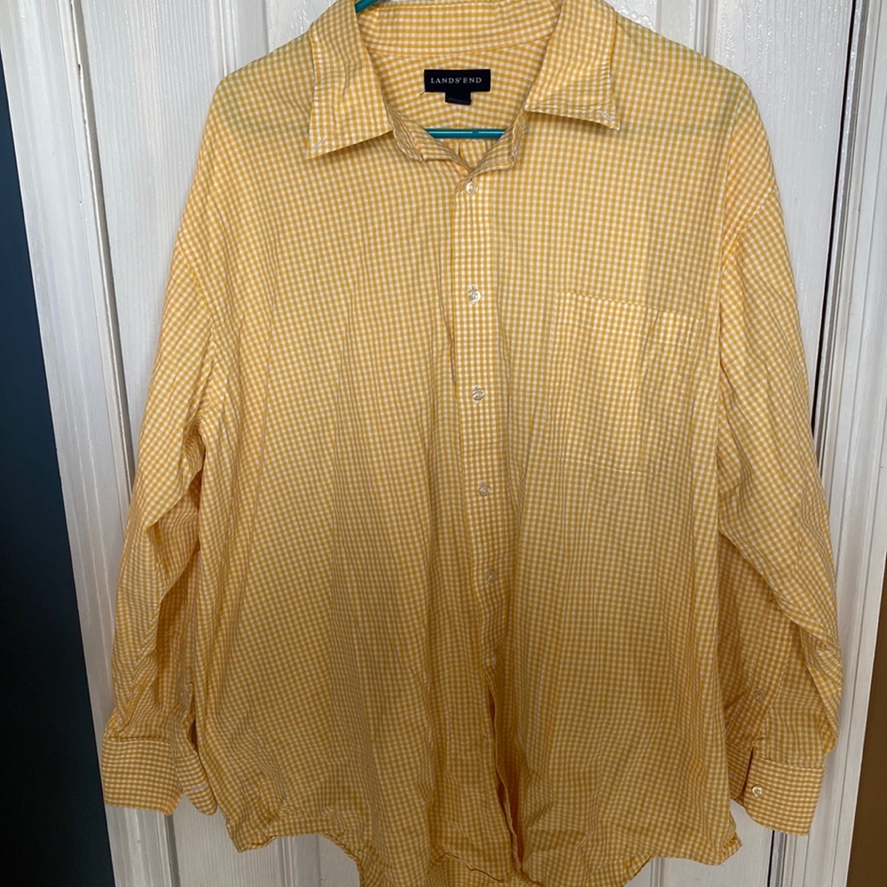 Lands’ End Yellow & White Button Down Shirt